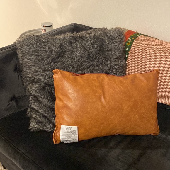 Corduroy and leather thankful throw pillow - Picture 2 of 2